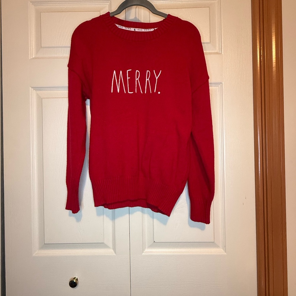 Rae Dunn Vibrant Red “Merry.” Knit Sweater - M